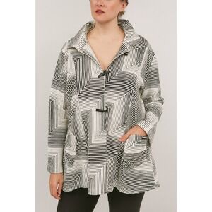 Yushi Womens Jacket Topper Wire Collar Stick Button Asymmetrical White Striped S